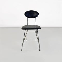 Italian modern steel and black leather chair by Alessandro Mendini, Zabro 1980s