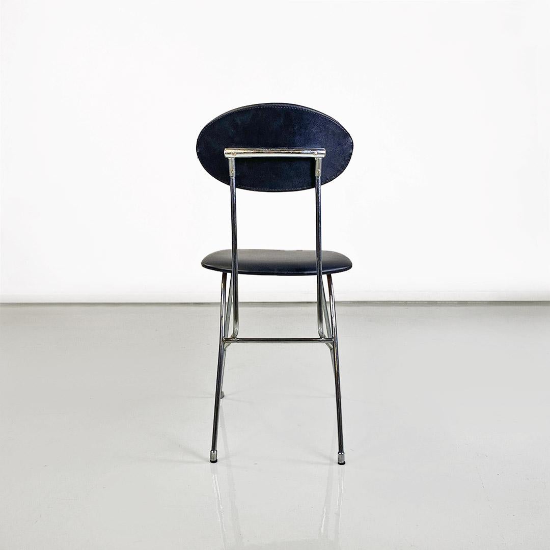 Modern Italian chair, steel and black leather, Alessandro Mendini for Zabro 1980s In Good Condition For Sale In MIlano, IT
