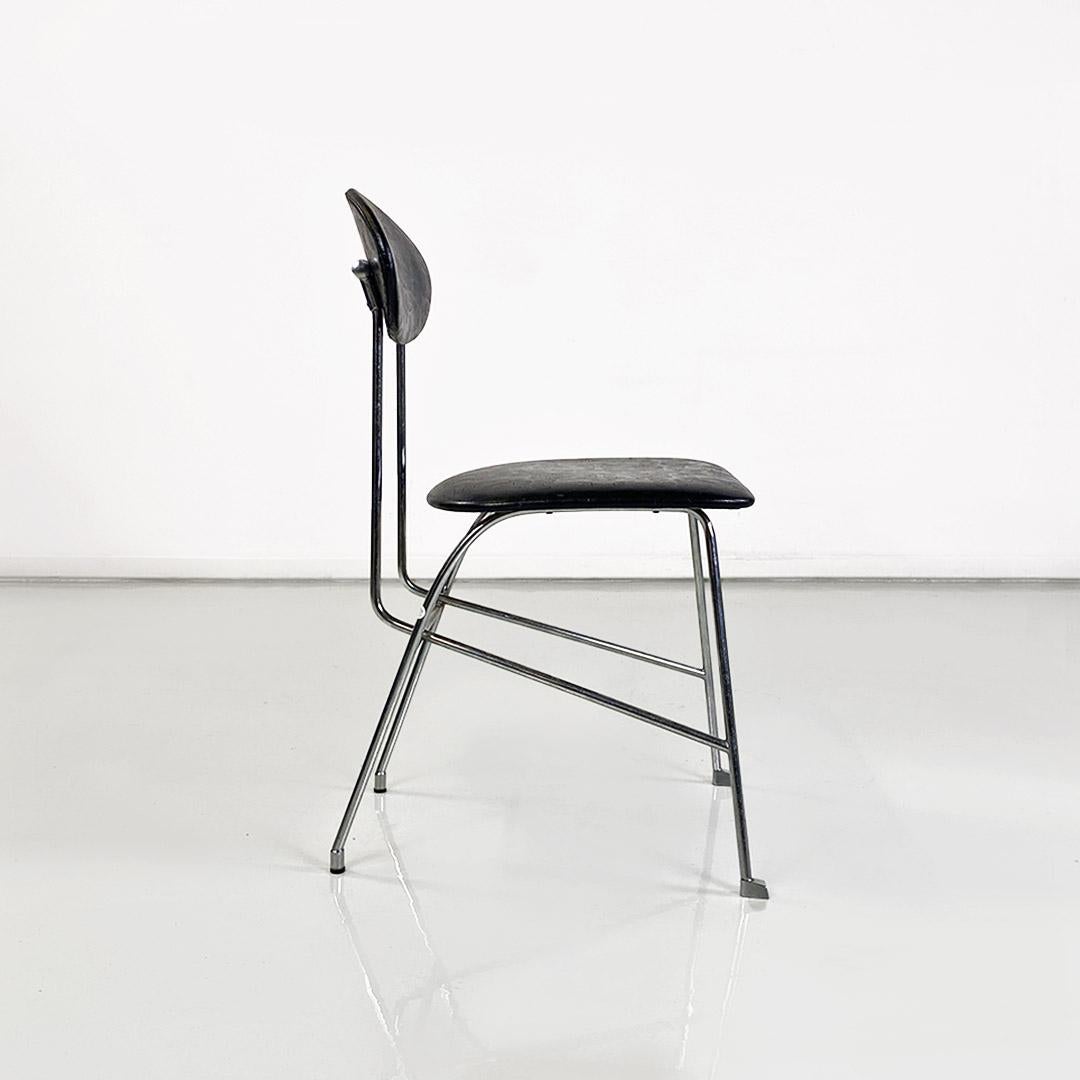 Late 20th Century Modern Italian chair, steel and black leather, Alessandro Mendini for Zabro 1980s For Sale