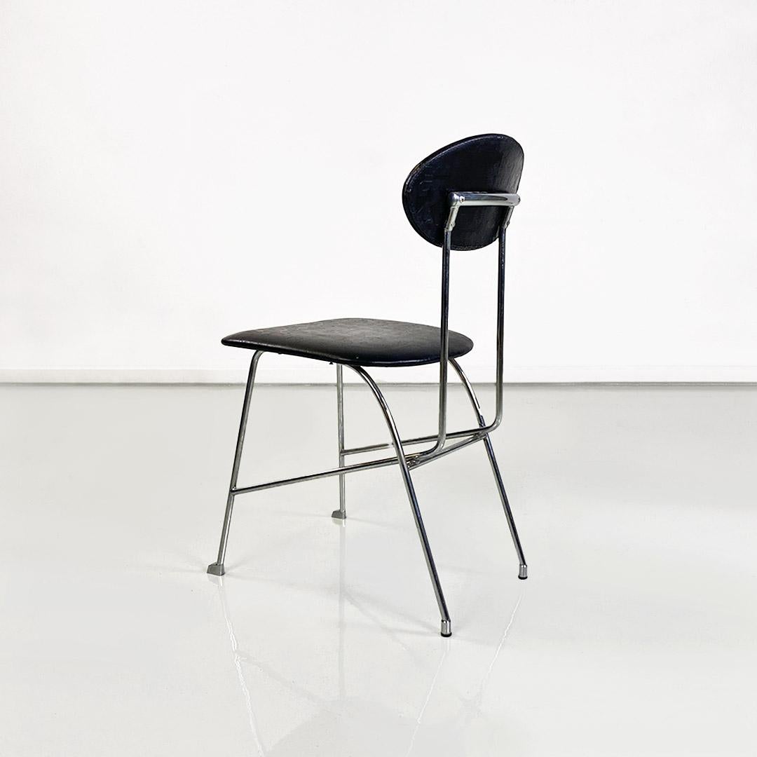 Steel Modern Italian chair, steel and black leather, Alessandro Mendini for Zabro 1980s For Sale