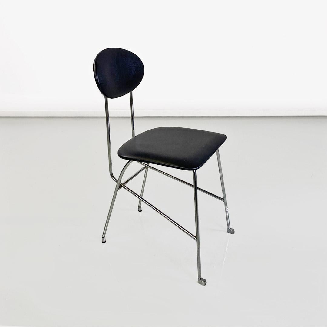 Steel Modern Italian chair, steel and black leather, Alessandro Mendini for Zabro 1980s For Sale
