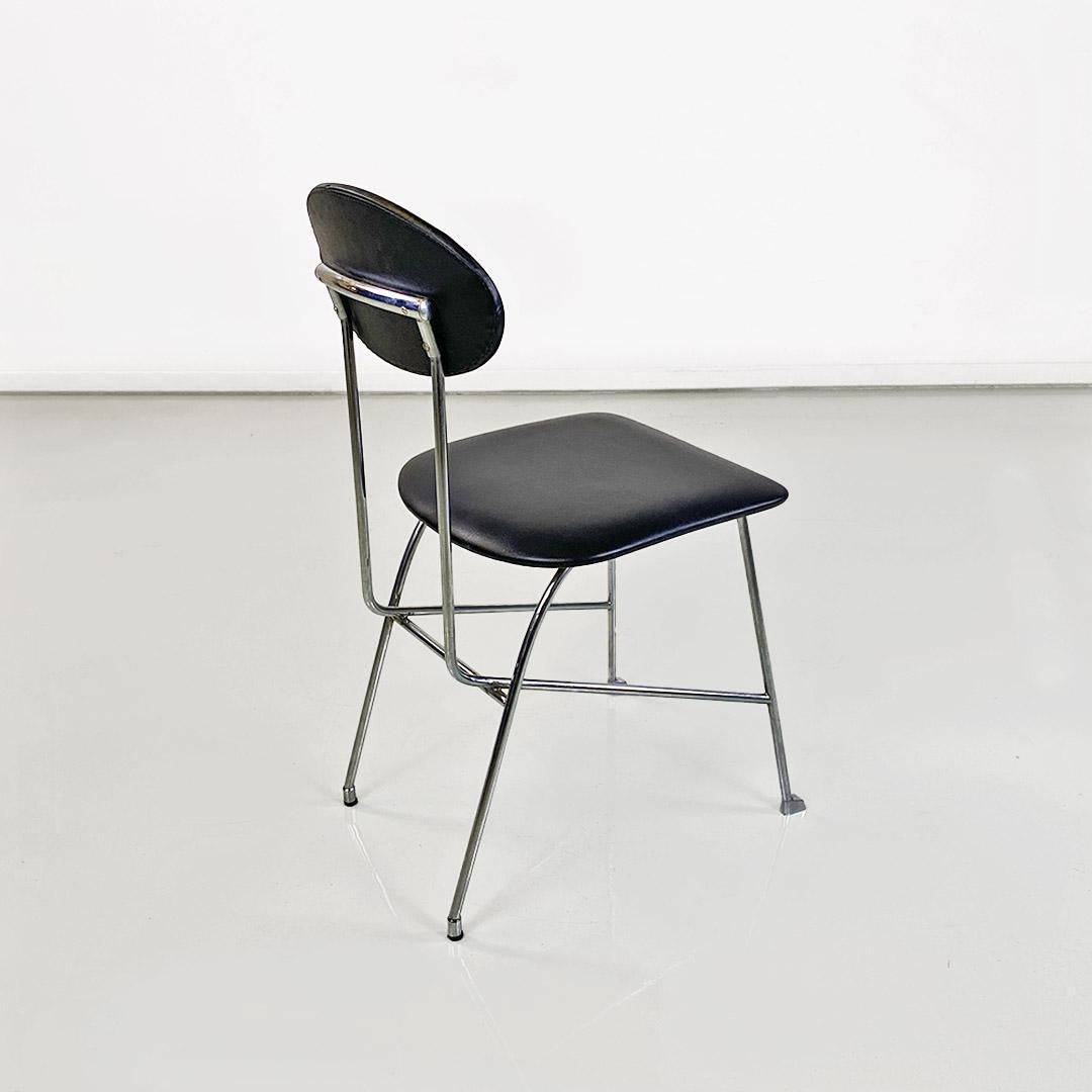 Moderner italienischer Stuhl, Stahl und schwarzes Leder, Alessandro Mendini für Zabro 1980er im Angebot 1
