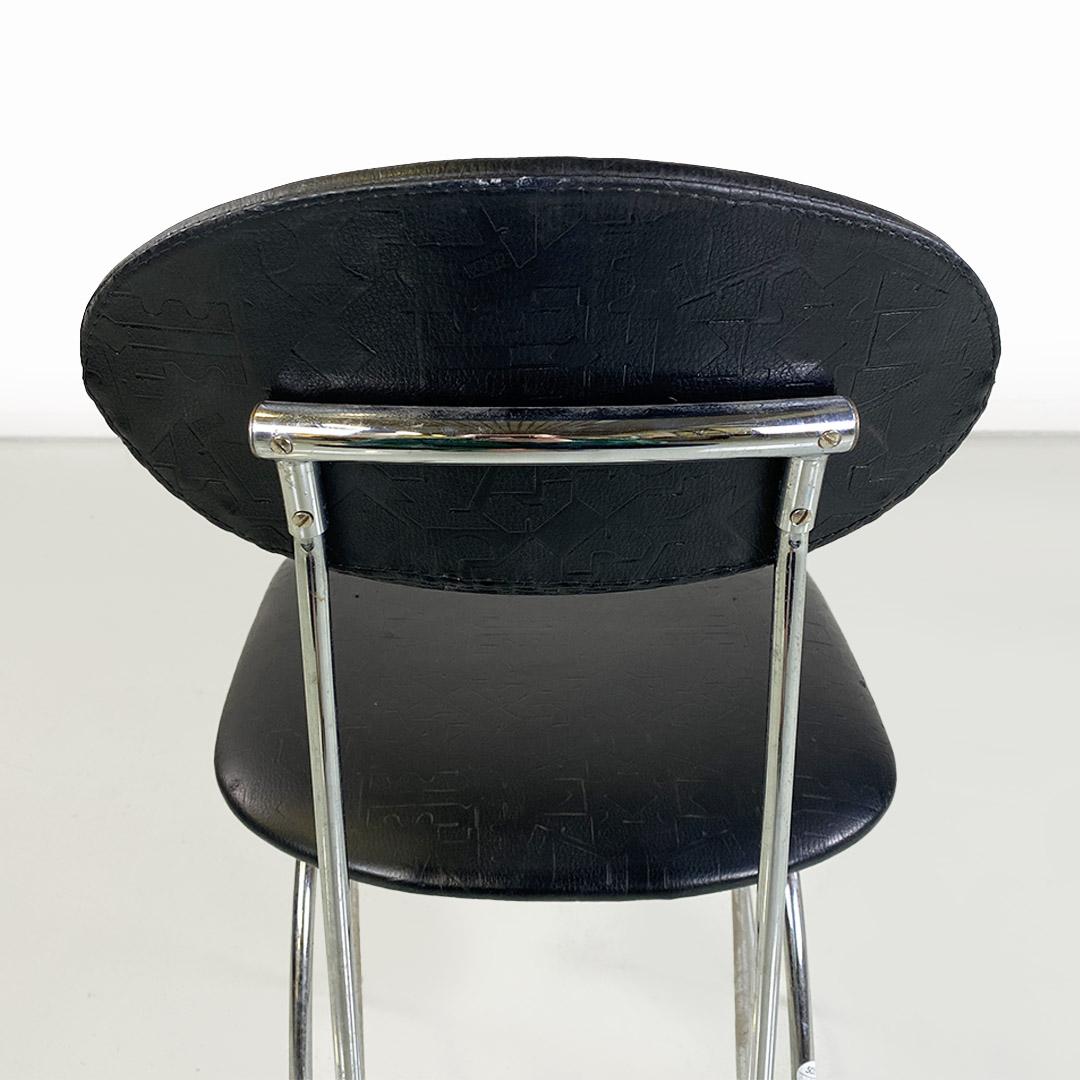 Acier Chaise moderne italienne, acier et cuir noir, Alessandro Mendini pour Zabro 1980 en vente