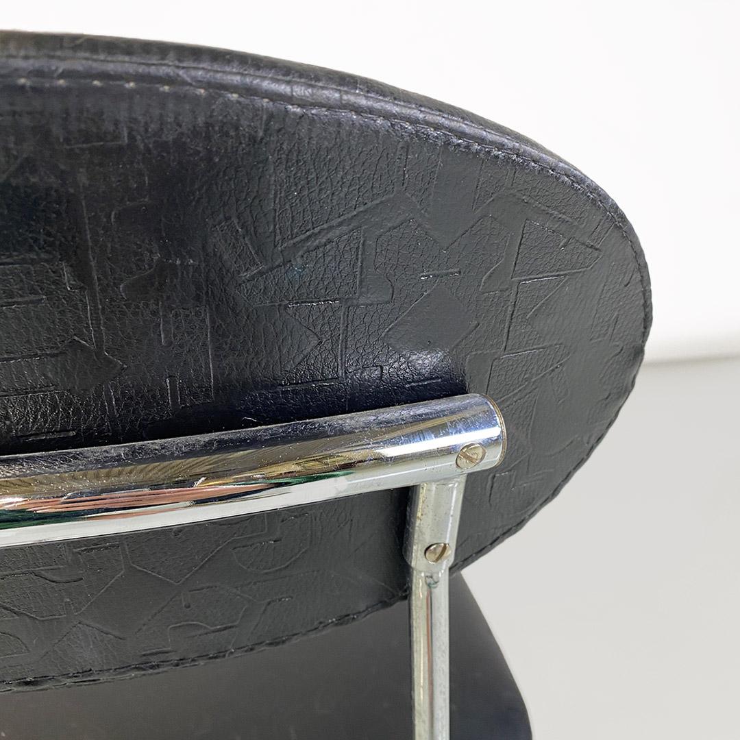 Modern Italian chair, steel and black leather, Alessandro Mendini for Zabro 1980s For Sale 3