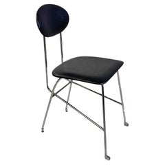 Vintage Italian modern steel and black leather chair by Alessandro Mendini, Zabro 1980s