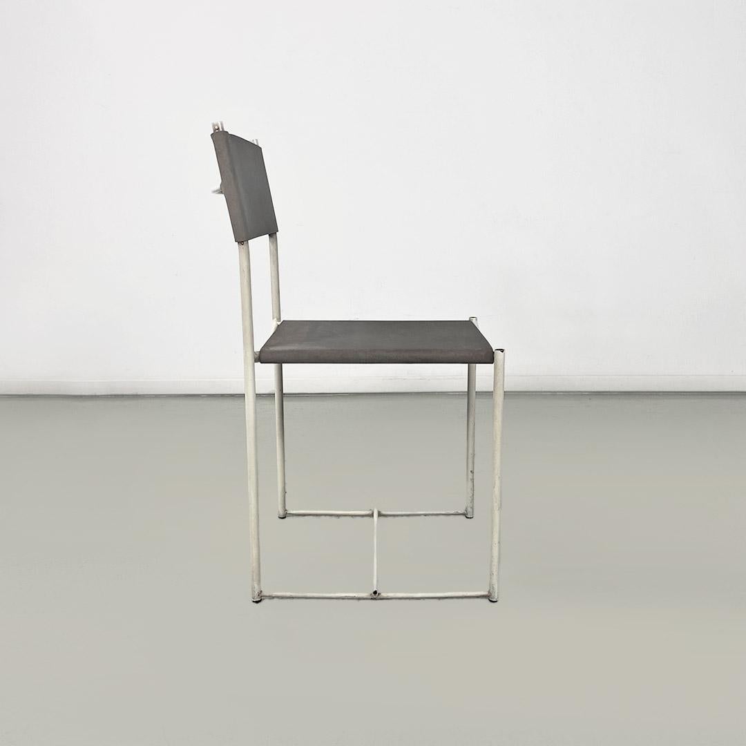 Modern Italian Spaghetti chair in white metal and gray leather G. Belotti Alias 1979 For Sale