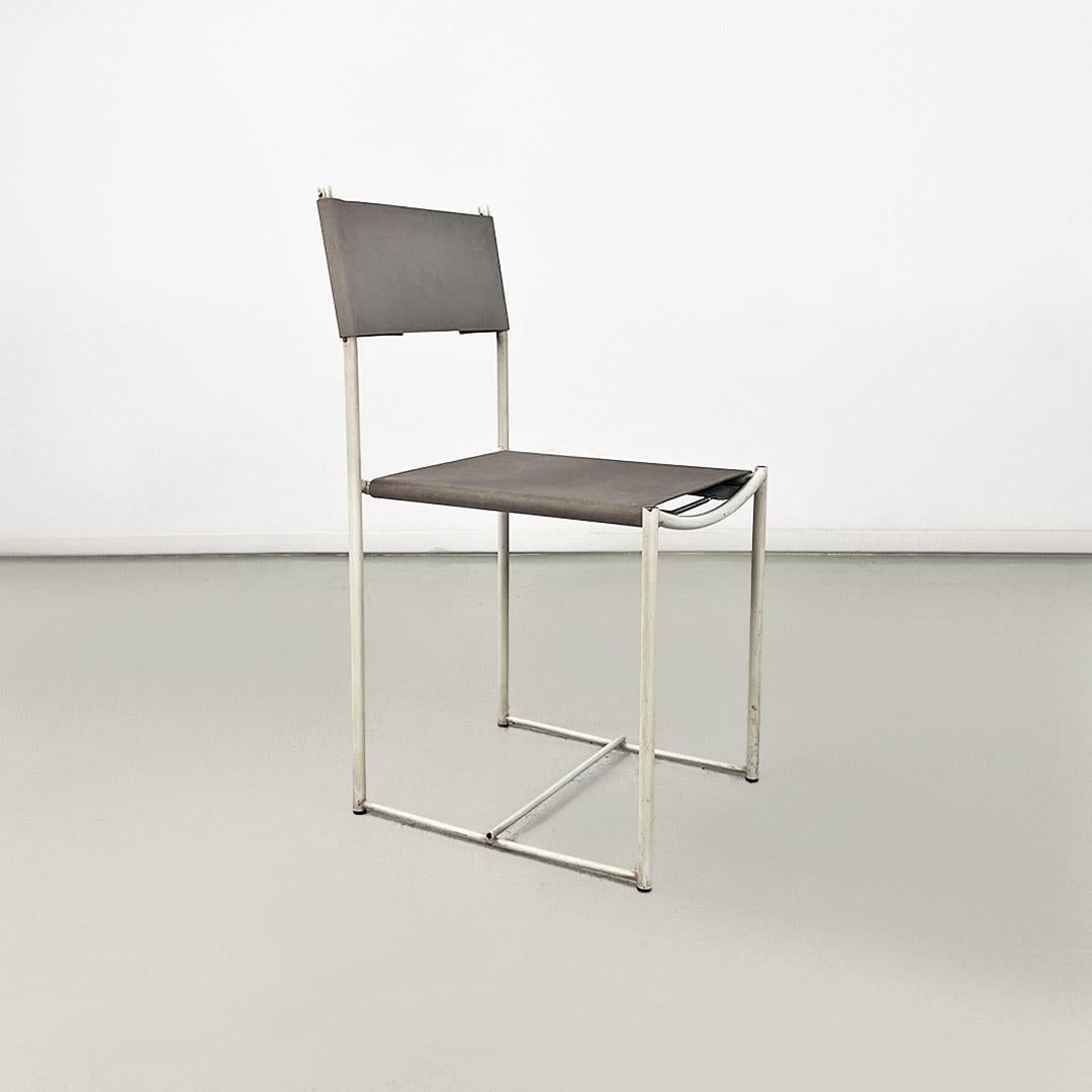 Italian Spaghetti chair in white metal and gray leather G. Belotti Alias 1979 In Good Condition For Sale In MIlano, IT