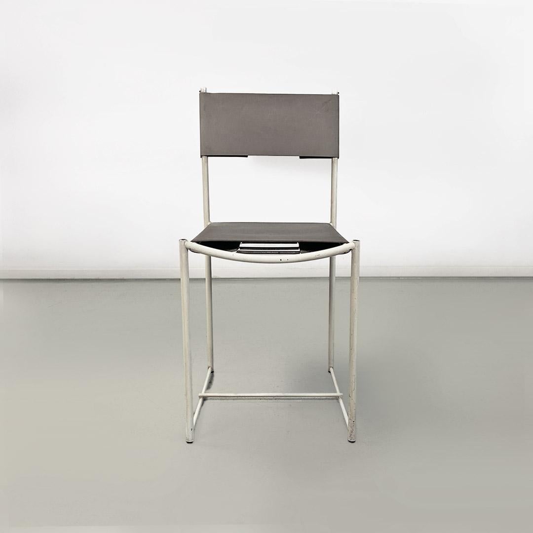 Spaghetti Italienischer Stuhl aus weißem Metall und grauem Leder G. Belotti Alias 1979 im Zustand „Gut“ im Angebot in MIlano, IT