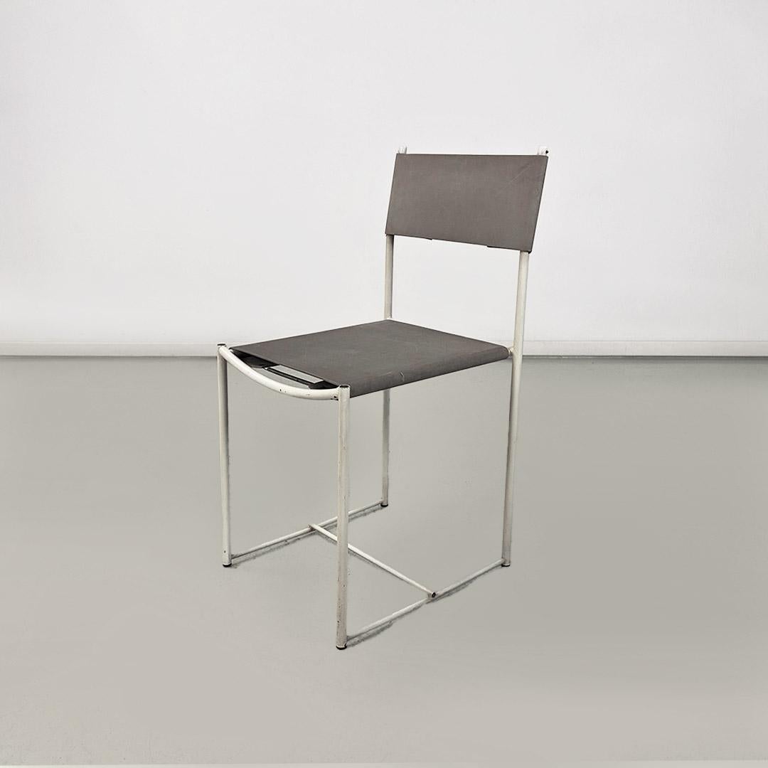 Metal Italian Spaghetti chair in white metal and gray leather G. Belotti Alias 1979 For Sale