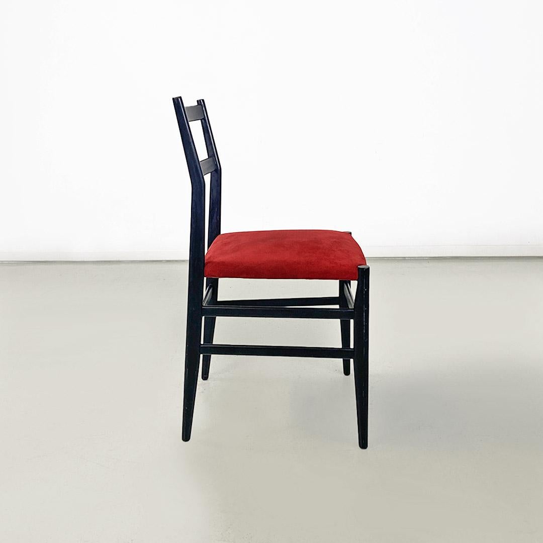 Fabric Italian Leggera chair in wood and red fabric by Gio Ponti for Cassina, 1951 For Sale