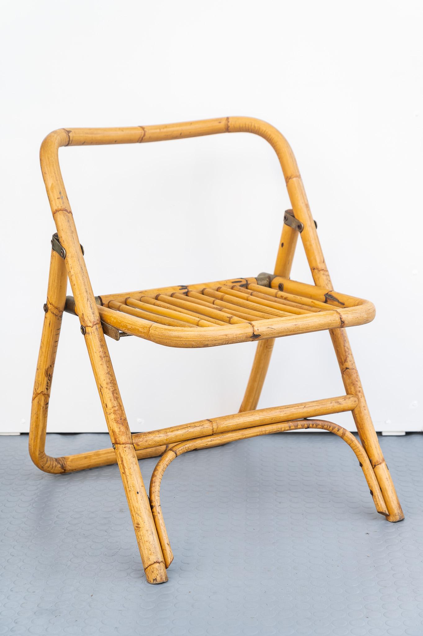 Bamboo folding chair attributed to Dal Vera, 1950s In Good Condition For Sale In Bastia Umbra, IT