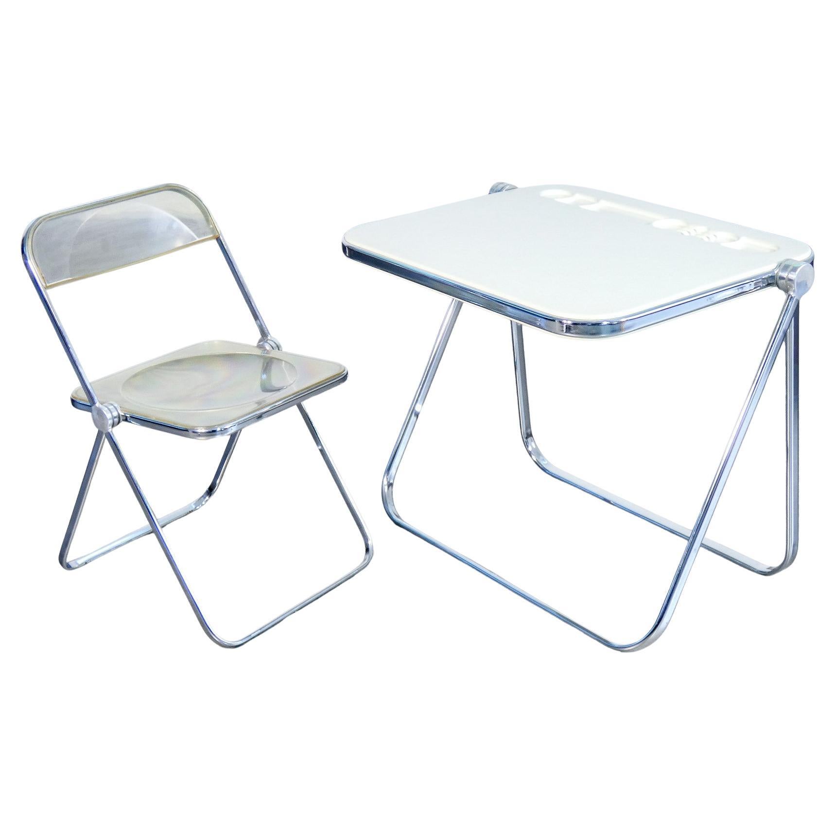 Plia chair and Plato desk, design G. PIRETTI for Anonima CASTELLI. 1980s For Sale