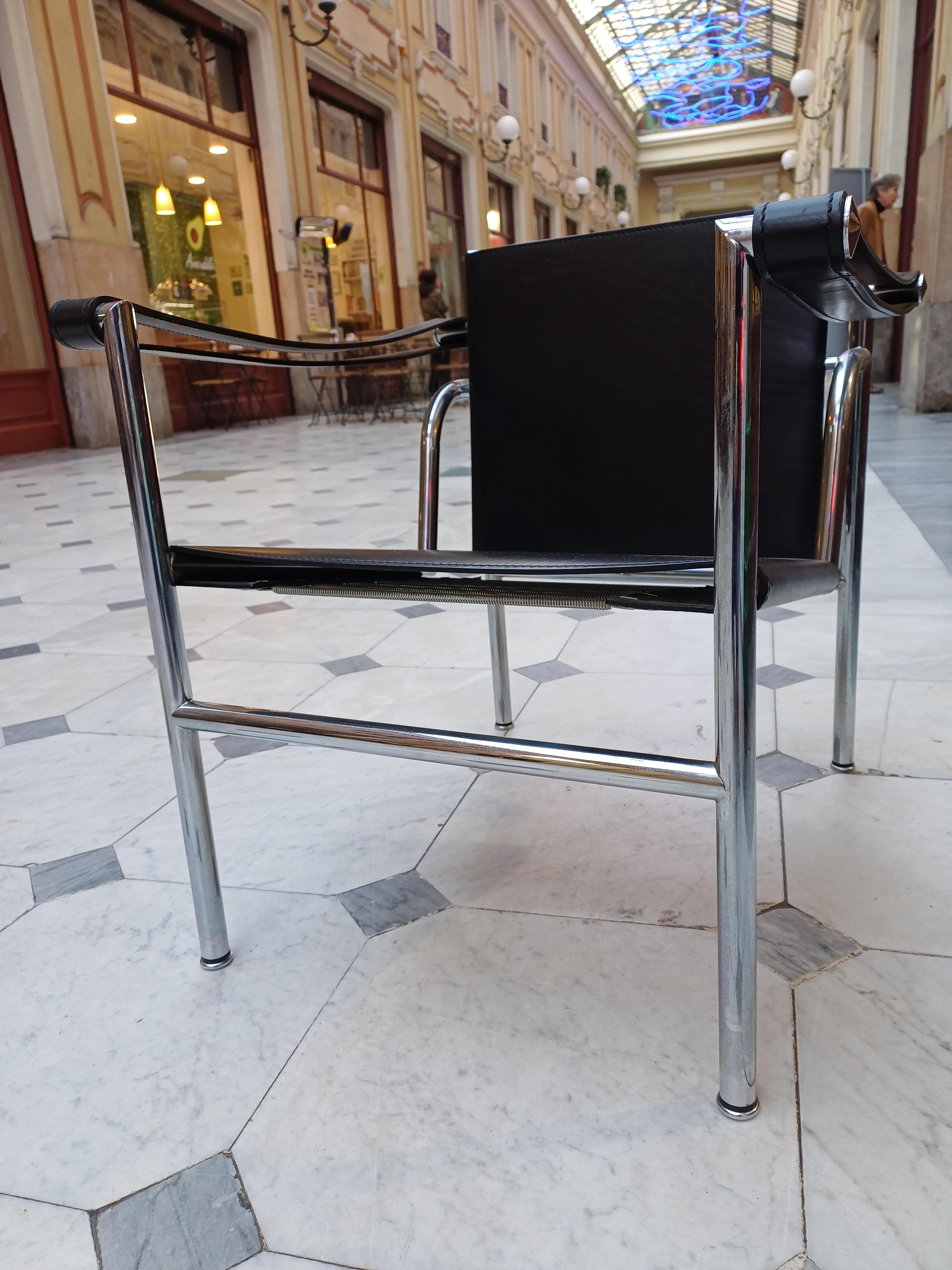Steel LC1 armchair by Le Corbusier for Cassina with branding For Sale