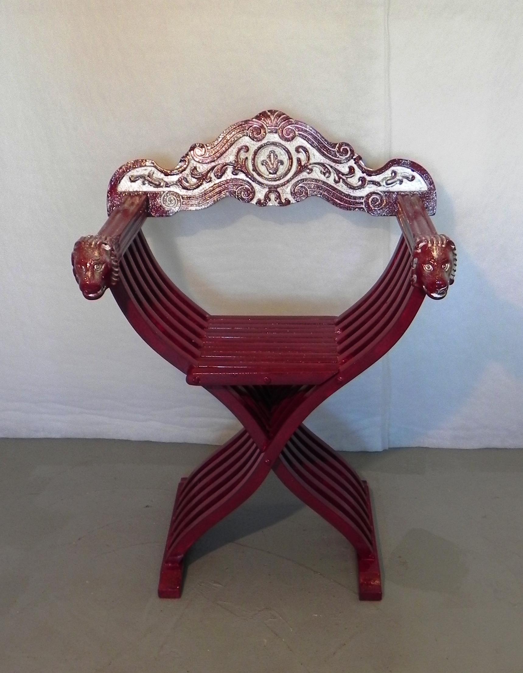 Renaissance Revival savonarola Chair, Red Throne For Sale