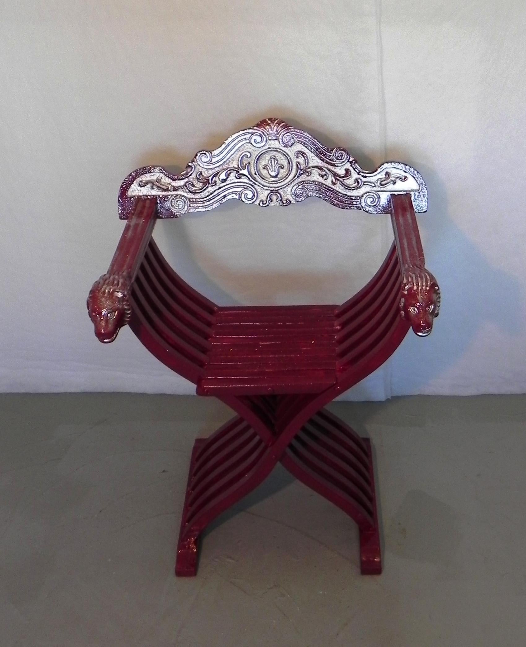 Italian chaise Savonarola, Trône rouge en vente