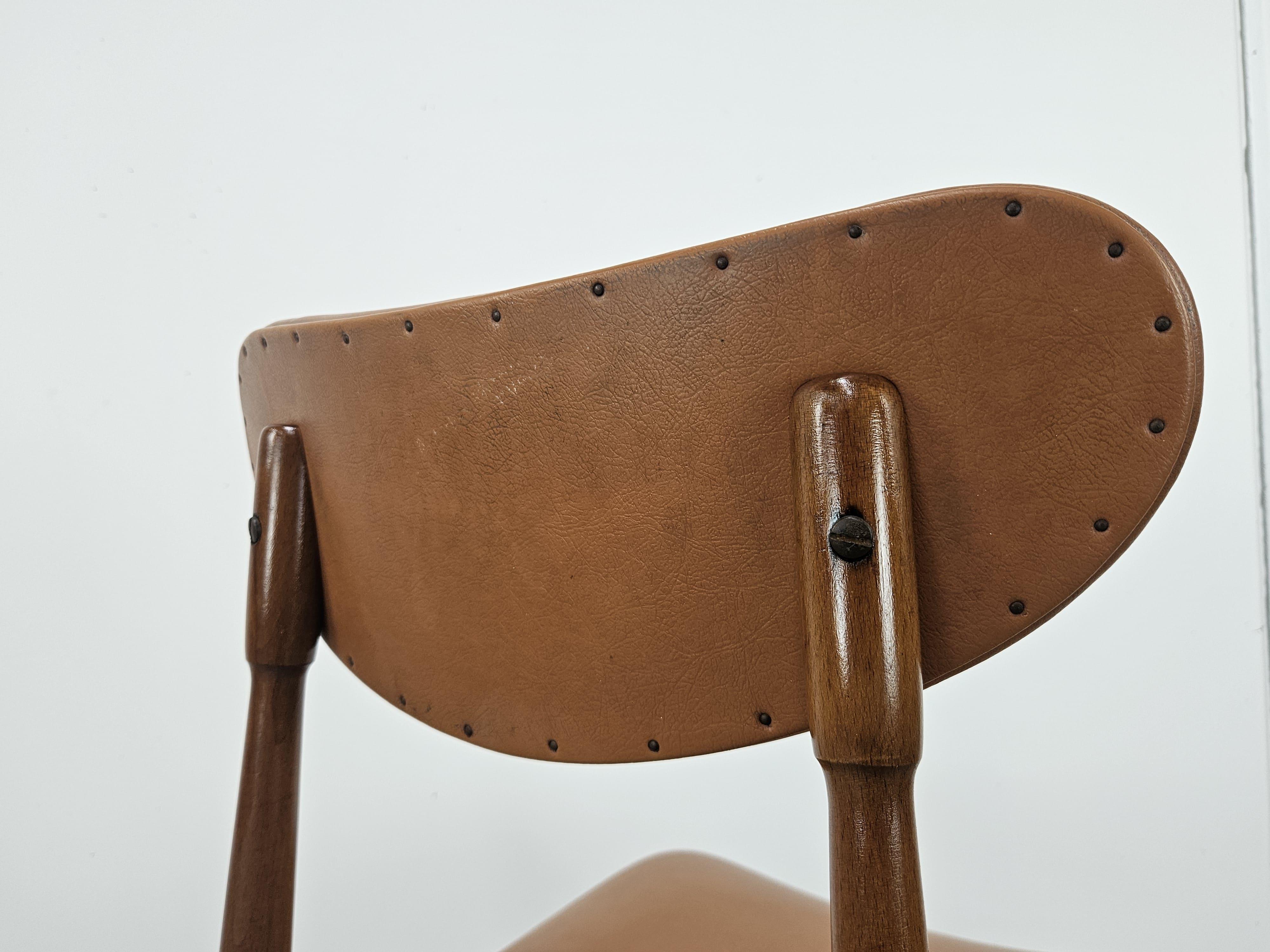 Scandinavian 1970s teak and brown skai chair For Sale 7