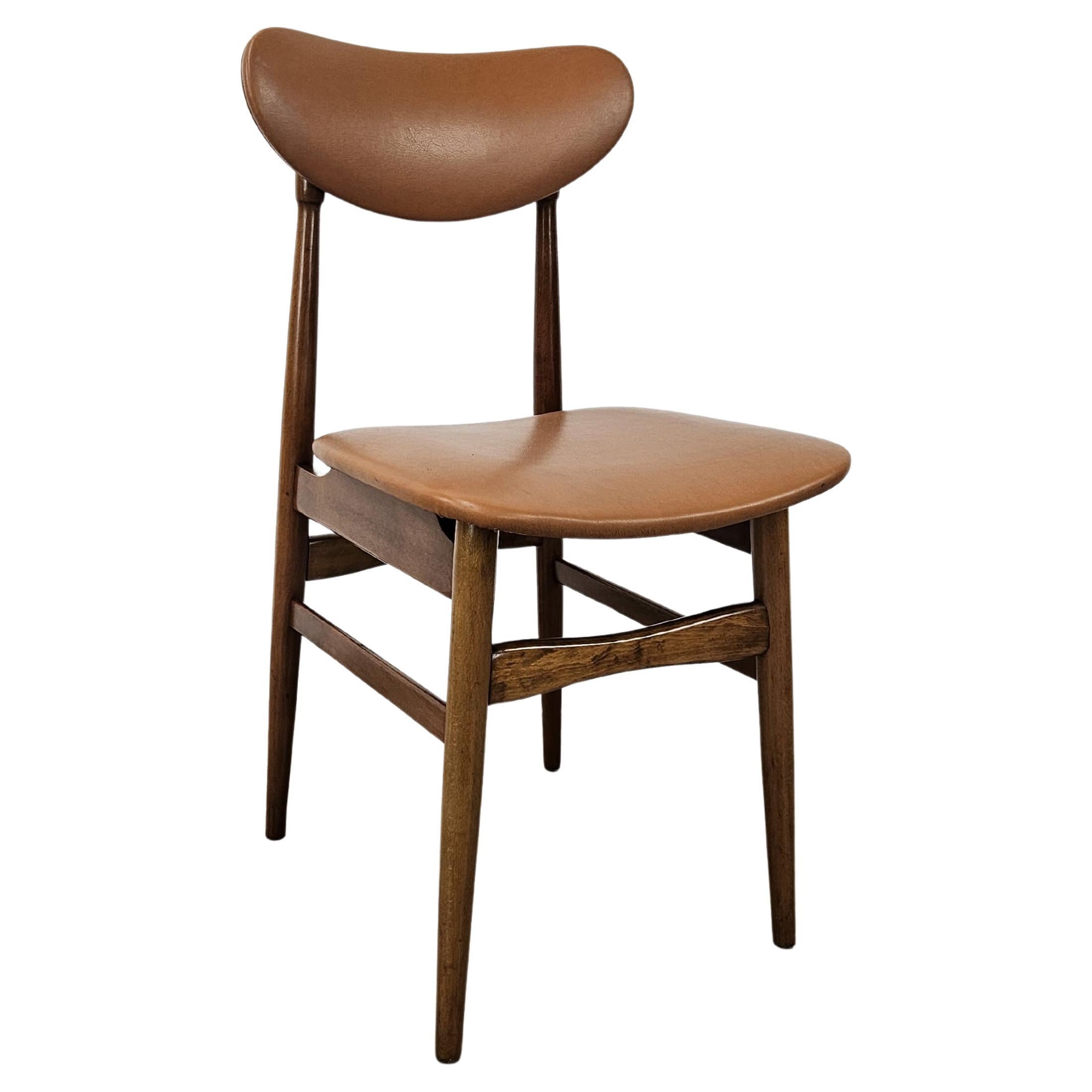 Scandinavian 1970s teak and brown skai chair For Sale