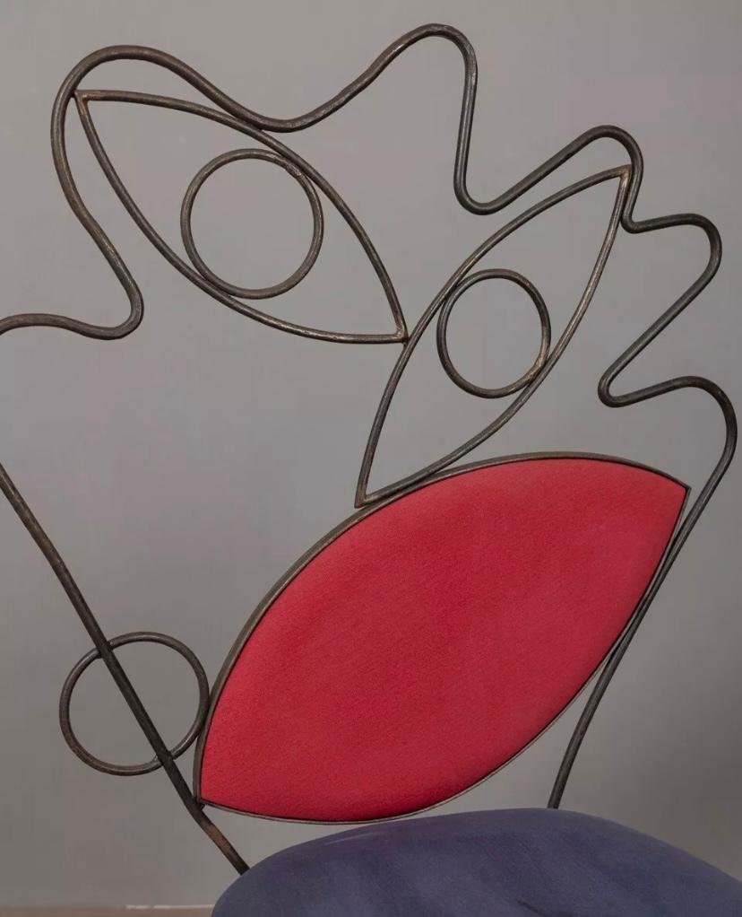 Sedia scultorea vintage anni 70 in ferro e tessuto design Italiano In condizioni buone in vendita a None, IT