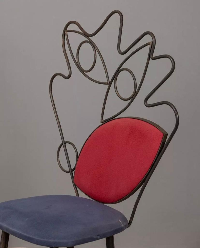 Sedia scultorea vintage anni 70 in ferro e tessuto design Italiano in vendita 2
