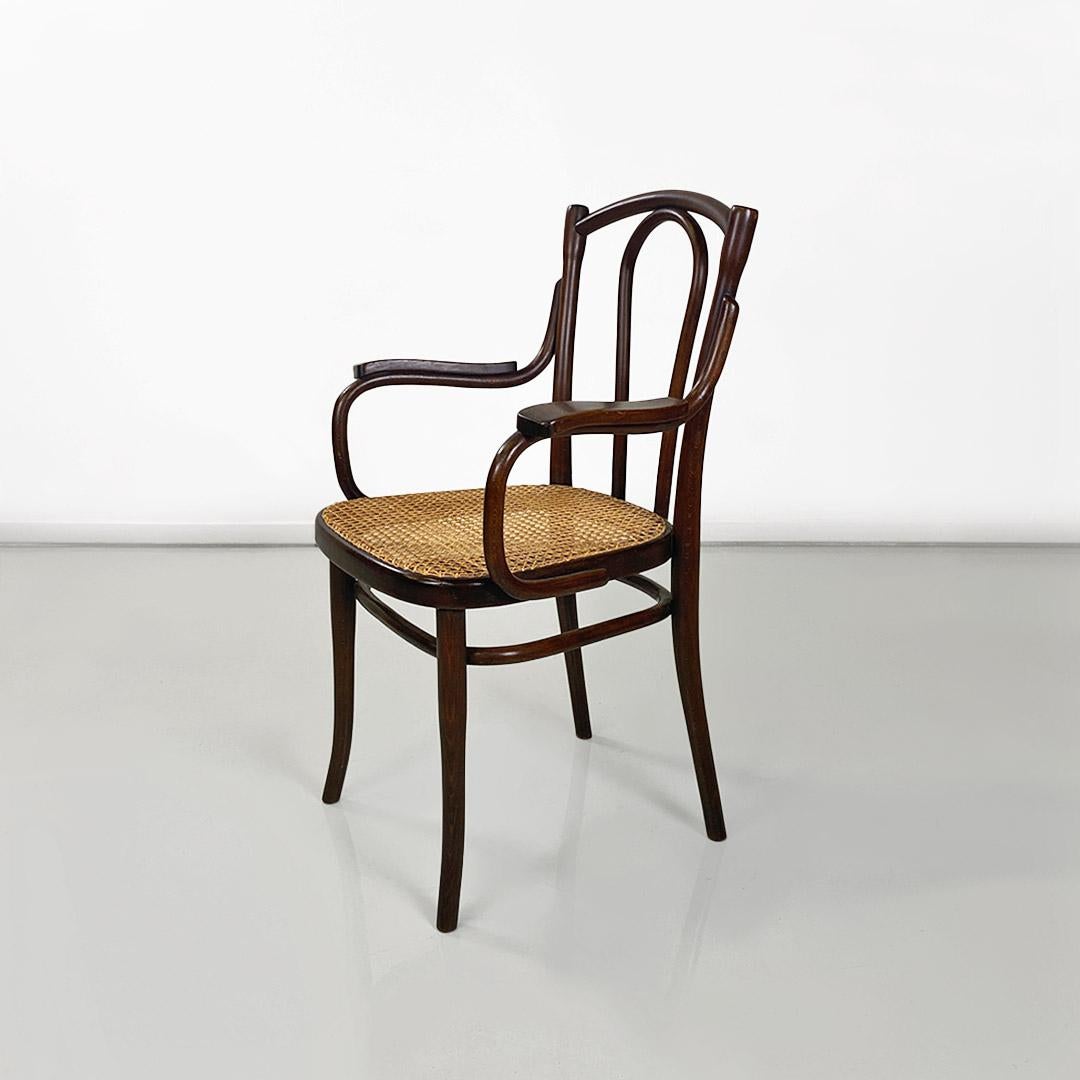 Thonet-Stuhl mit Armlehnen aus Holz und Wiener Stroh, Österreich, frühe 1900er Jahre (Romantik) im Angebot