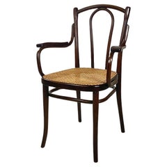 Thonet-Stuhl mit Armlehnen aus Holz und Wiener Stroh, Österreich, frühe 1900er Jahre