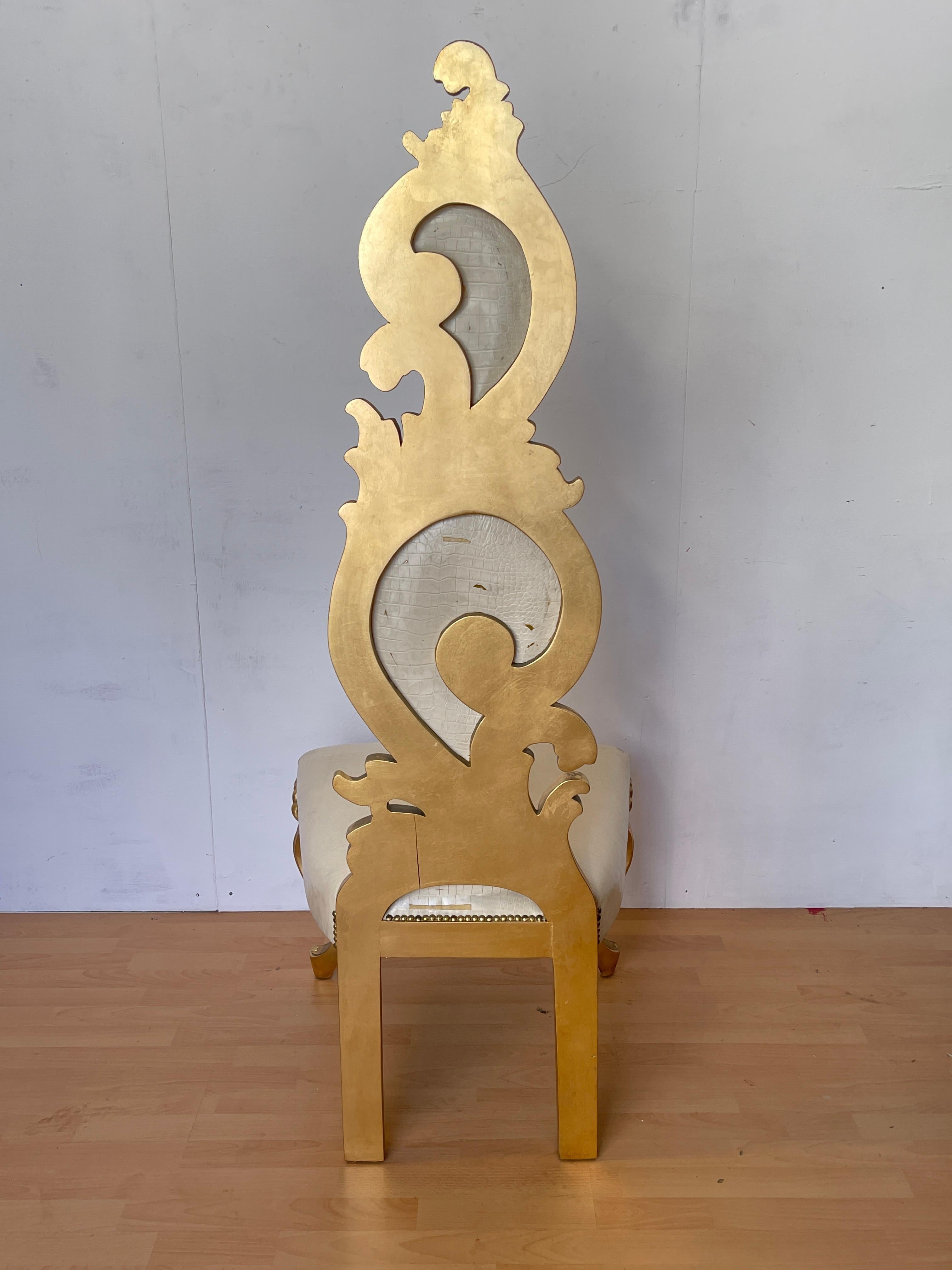 Sedia Trono Barocco Dorato con Rivestimento in Ecopelle Avorio im Angebot 1