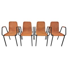 1960s bar chairs made of iron and orange woven plastic