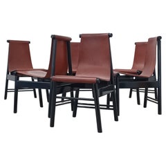 Chaises de salle à manger en cuir et bois dans le style de Mangiarotti