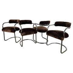 Italian 20th century tubular metal and brown fur design chairs
