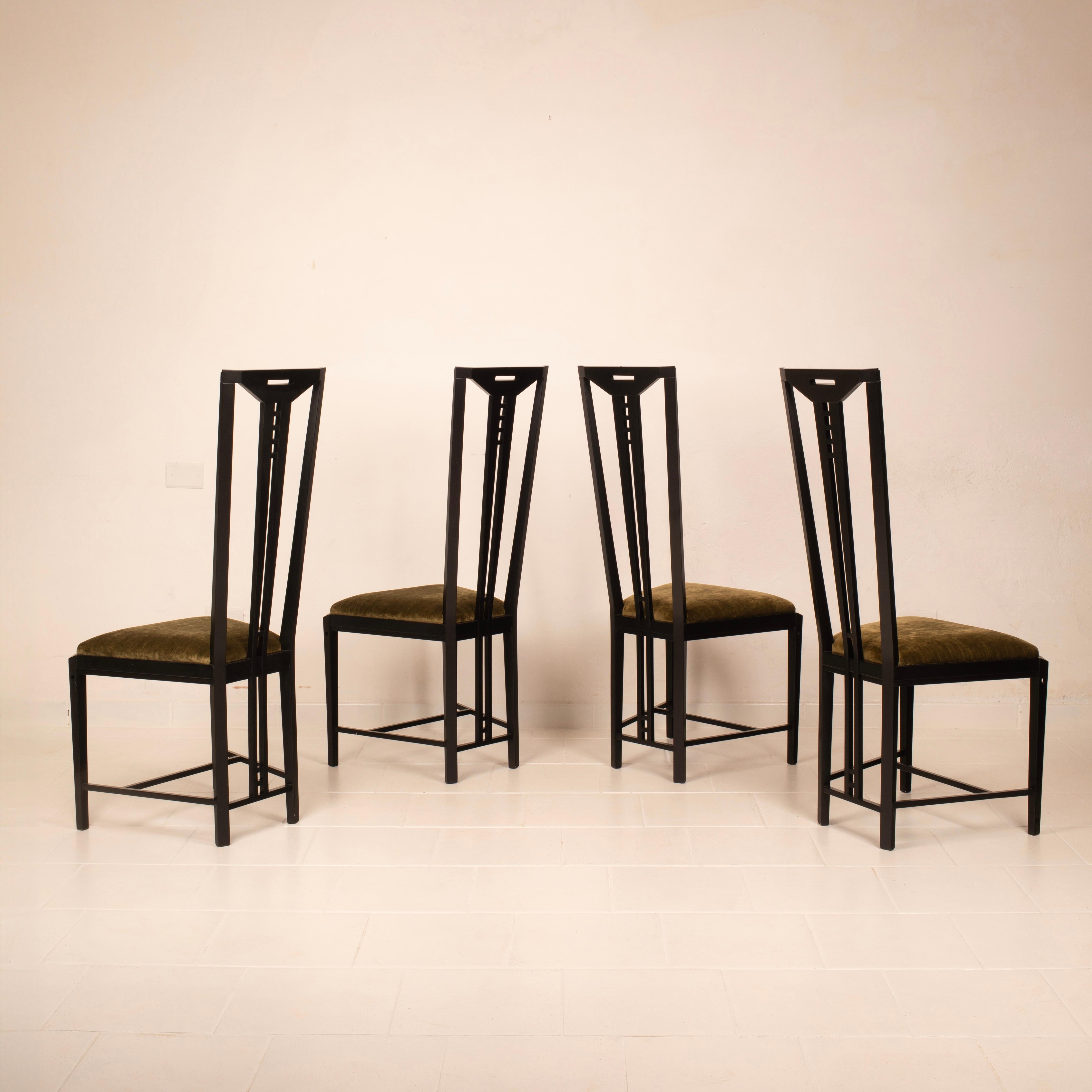 Velvet Mid-Century Gallery Chairs by Asnago and Pozzi for Giorgetti, 1970's For Sale
