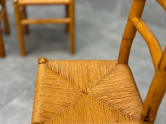 Bamboo and straw chairs, 1970s, set of 4
