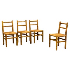 Bamboo and straw chairs, 1970s, set of 4