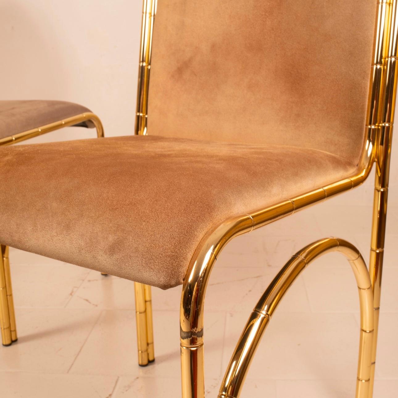 Italian Suede and Brass Dining Chairs, 1970s 7