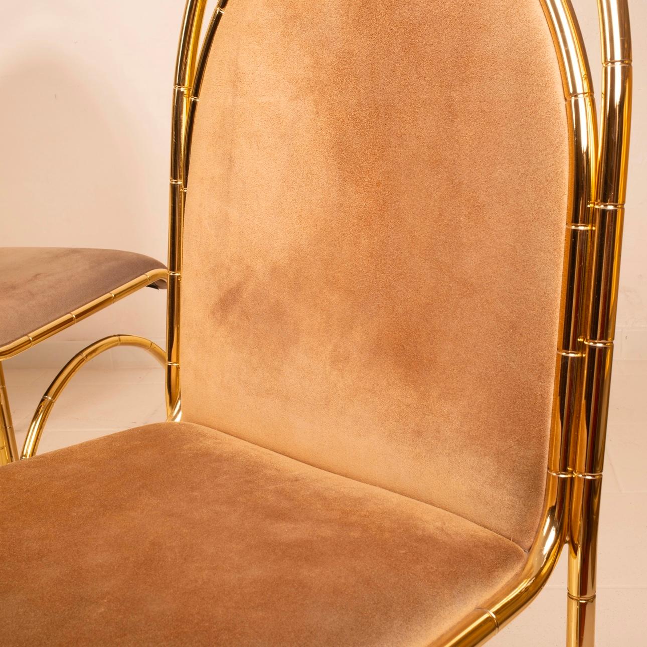 Italian Suede and Brass Dining Chairs, 1970s 8