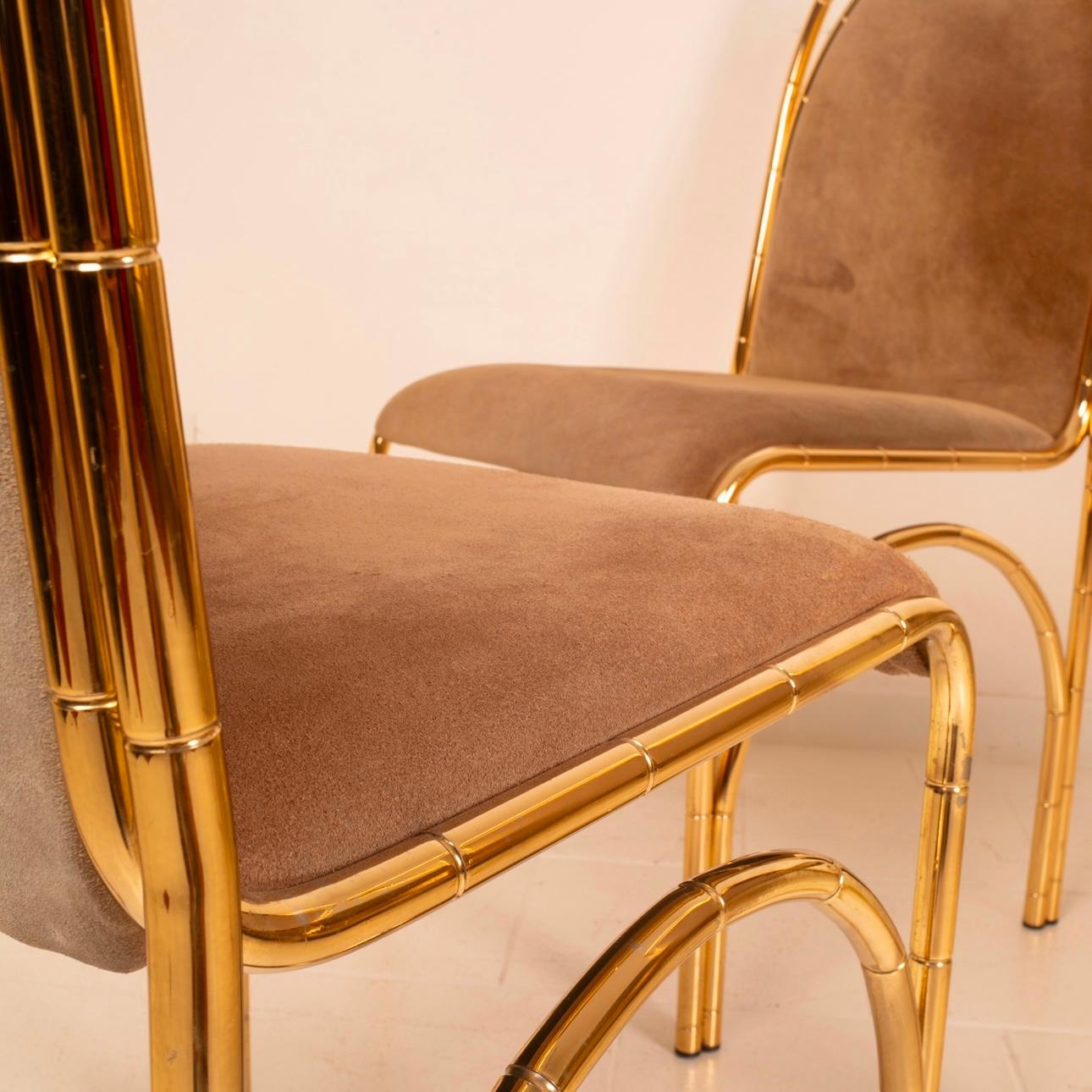 Italian Suede and Brass Dining Chairs, 1970s 9