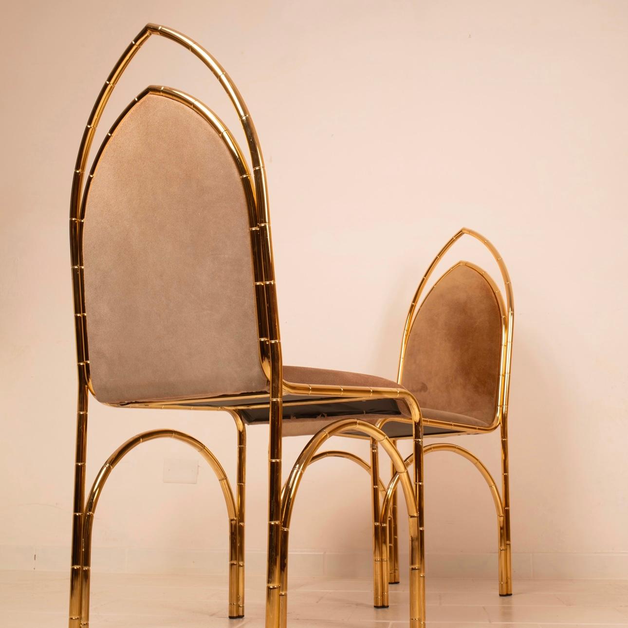Italian Suede and Brass Dining Chairs, 1970s 11