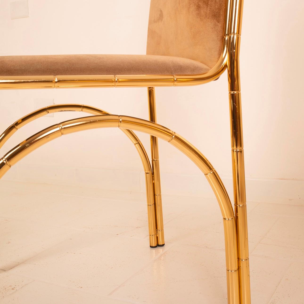 Italian Suede and Brass Dining Chairs, 1970s In Good Condition In Conversano, IT