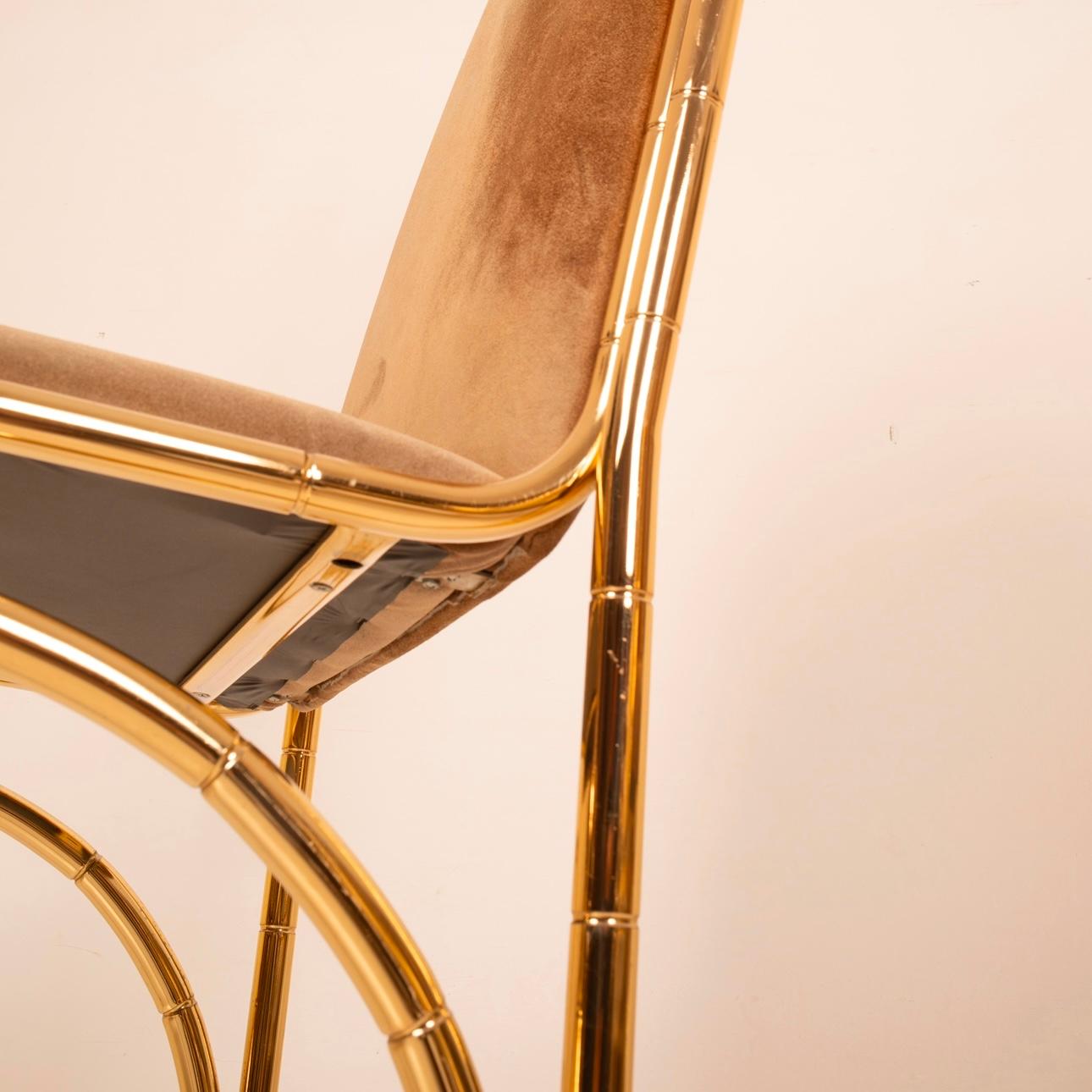 Italian Suede and Brass Dining Chairs, 1970s 2