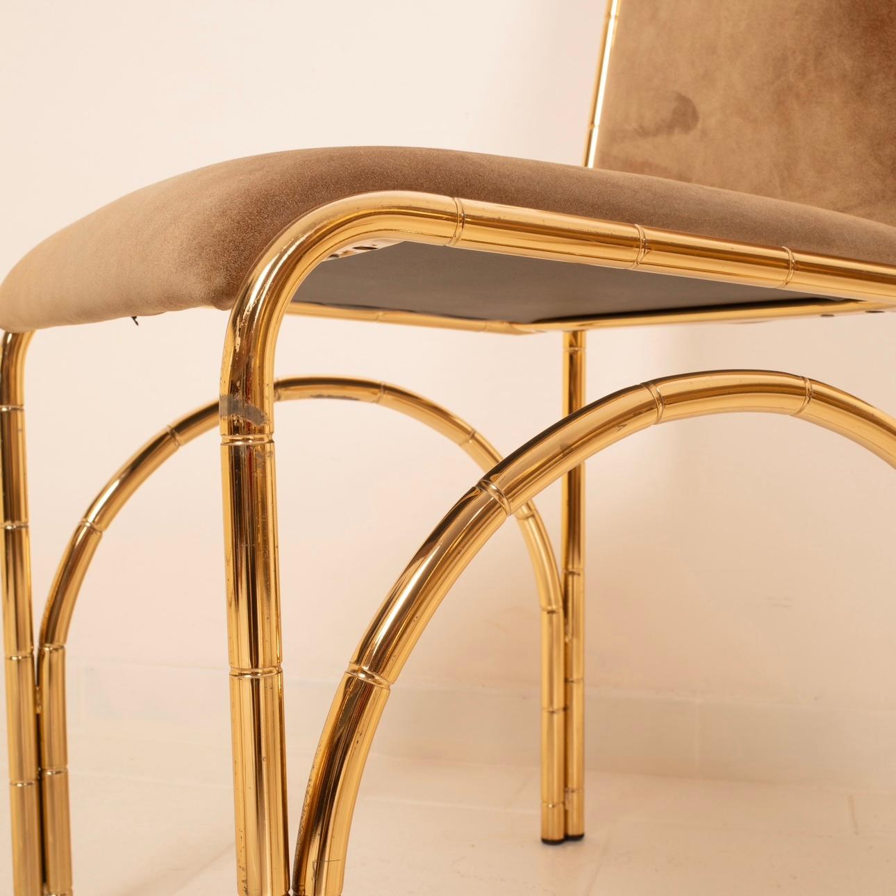 Italian Suede and Brass Dining Chairs, 1970s 3
