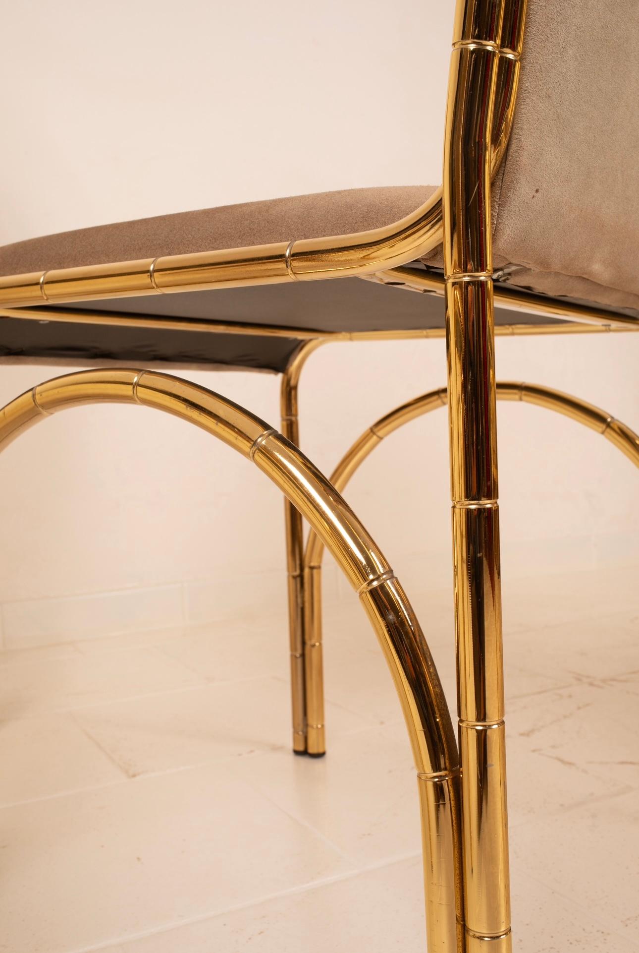 Italian Suede and Brass Dining Chairs, 1970s 4
