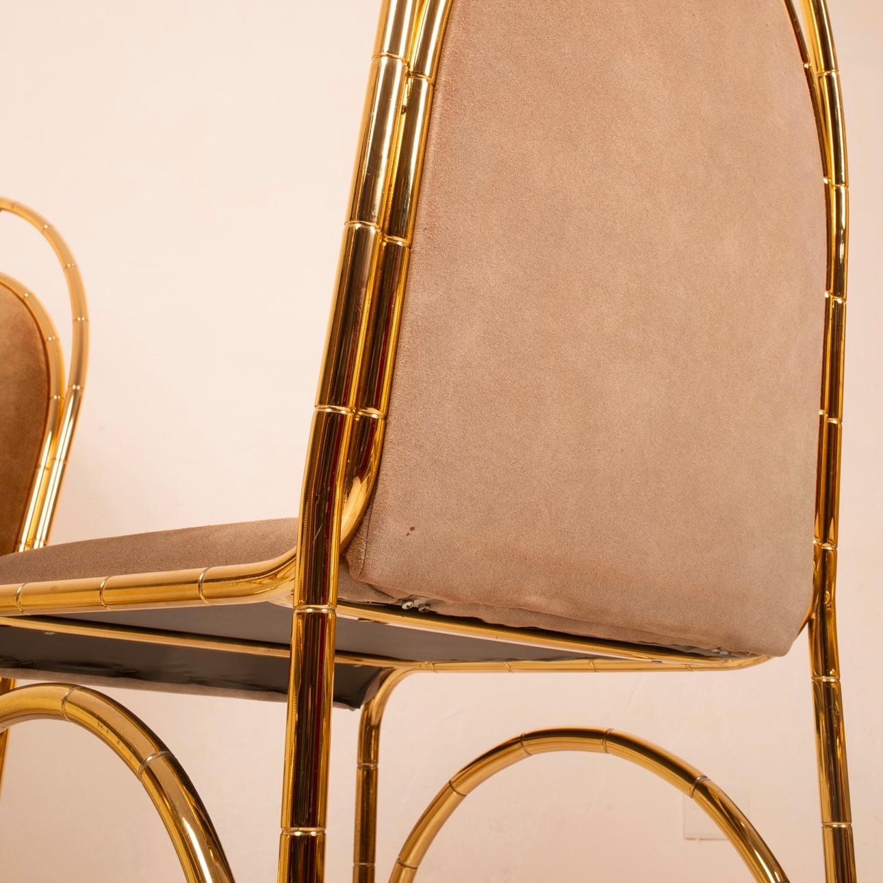 Italian Suede and Brass Dining Chairs, 1970s 5