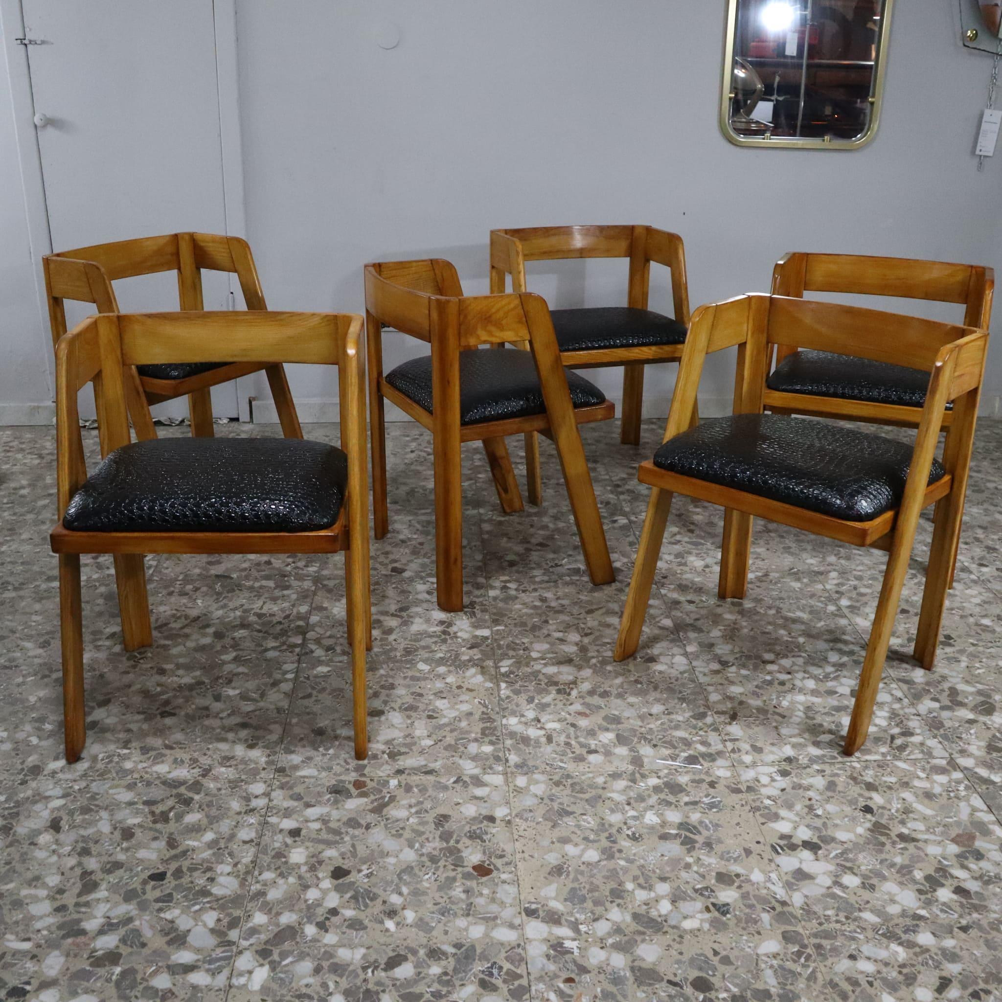 Sillas de cuero y madera de mediados de siglo de Tito Agnoli para Citterio, programa C Moderno de mediados de siglo en venta