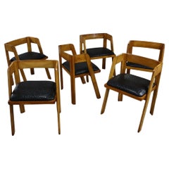 Mid-century leather and wood chairs by Tito Agnoli for Citterio, program C