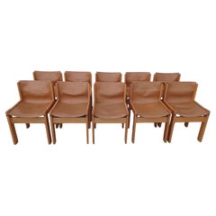 10 Sedie in pelle Solaris Ibisco anni 70