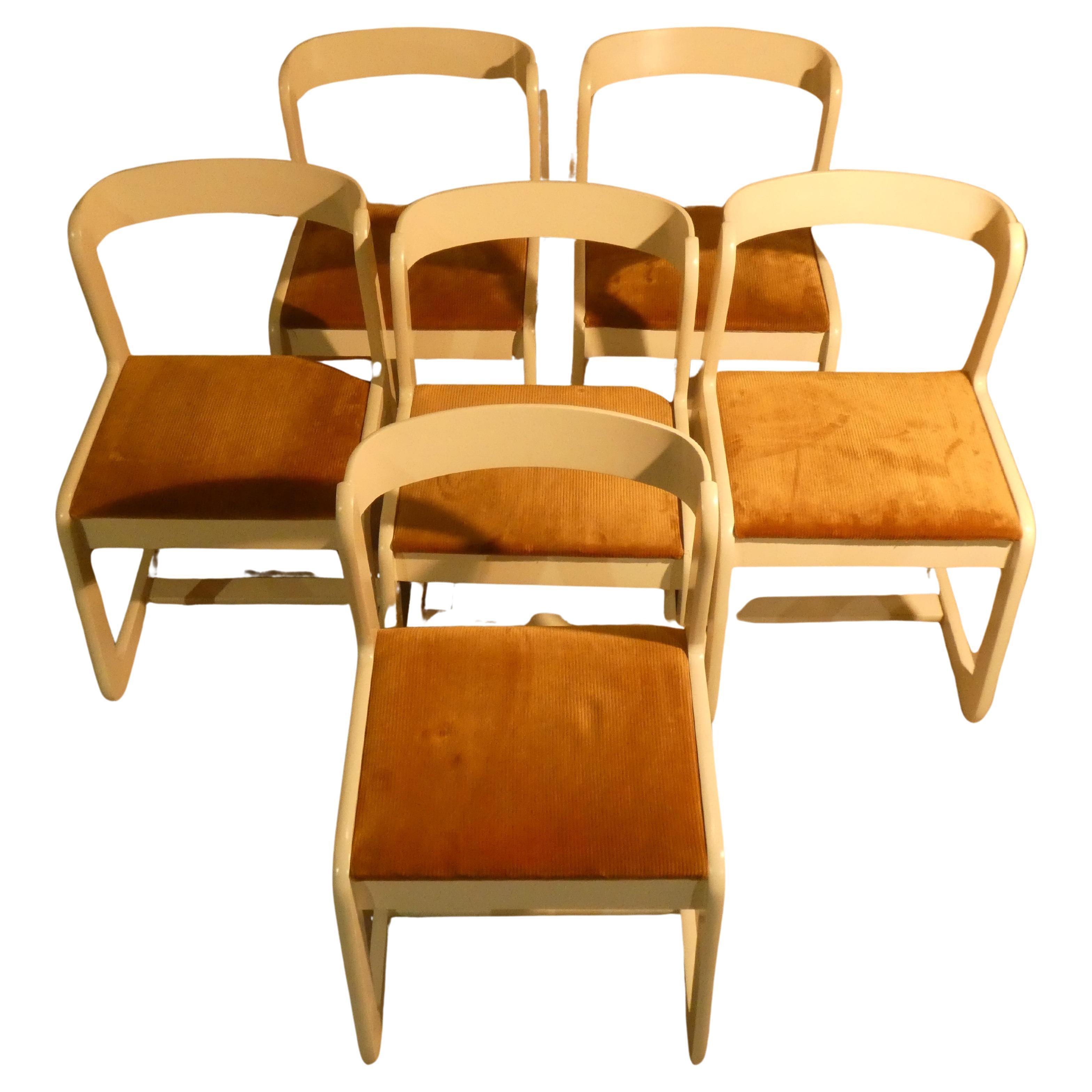 Velvet and wood chairs by Mario Sabot, Italy, 1970s, set of 6