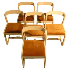 Sedie in velluto e legno di Mario Sabot, Italia, anni '70, set di 6