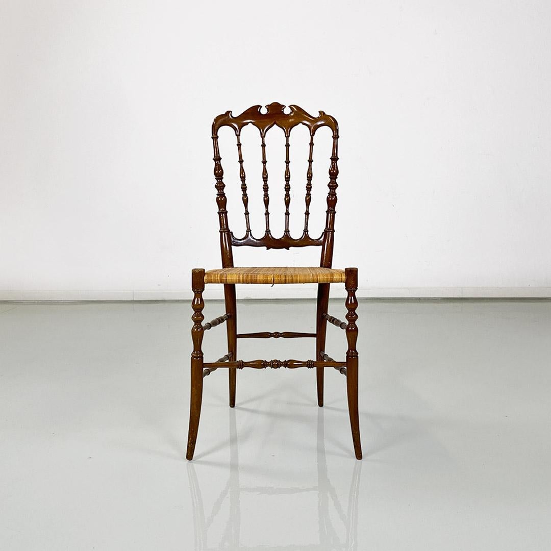 Mid-20th Century Italian Chiavari chairs in walnut and wicker by Colombo Sanguineti 1960s For Sale