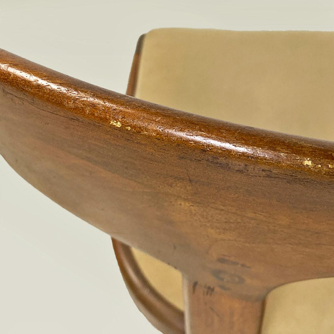 Sedie italiane di modernariato in legno sagomato e tessuto chiaro, 1960 ca. 5