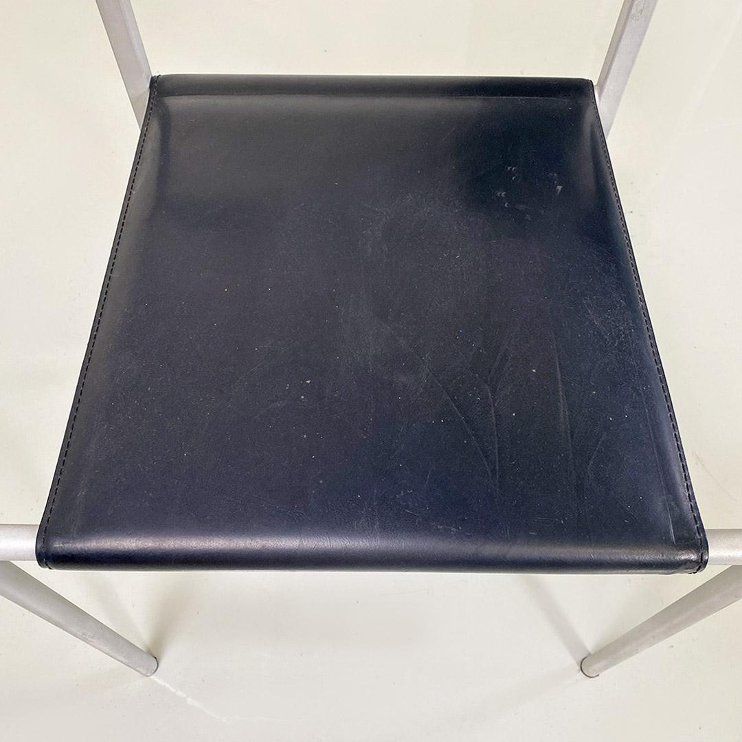 Italian chairs manufactured by Fly Line di Carrè in gray metal and black leather 1990s For Sale 5