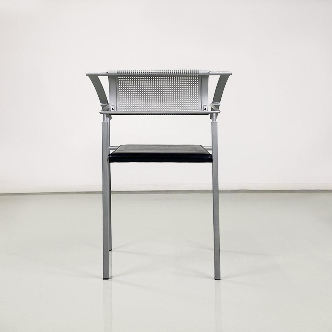 Italian chairs manufactured by Fly Line di Carrè in gray metal and black leather 1990s For Sale 2